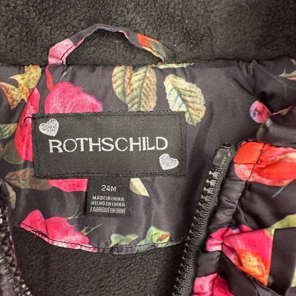 Rothschild hooded ruffled black floral puffer jacket/coat - Picture 2 of 4